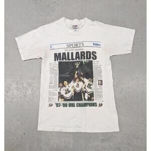 Vintage 90s UHL Mallards Championship newspaper t-shirt